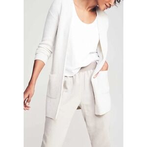 Faherty Sconset Lumi Cardigan Cream White Ribbed Knit Sweater Pockets Size M